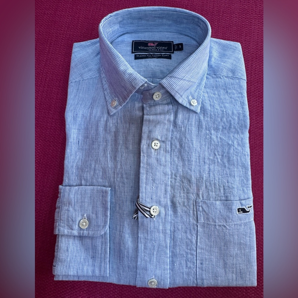 Vineyard Vines men’s classic Tucker long sleeve Sandy Ground Stripe size smalll